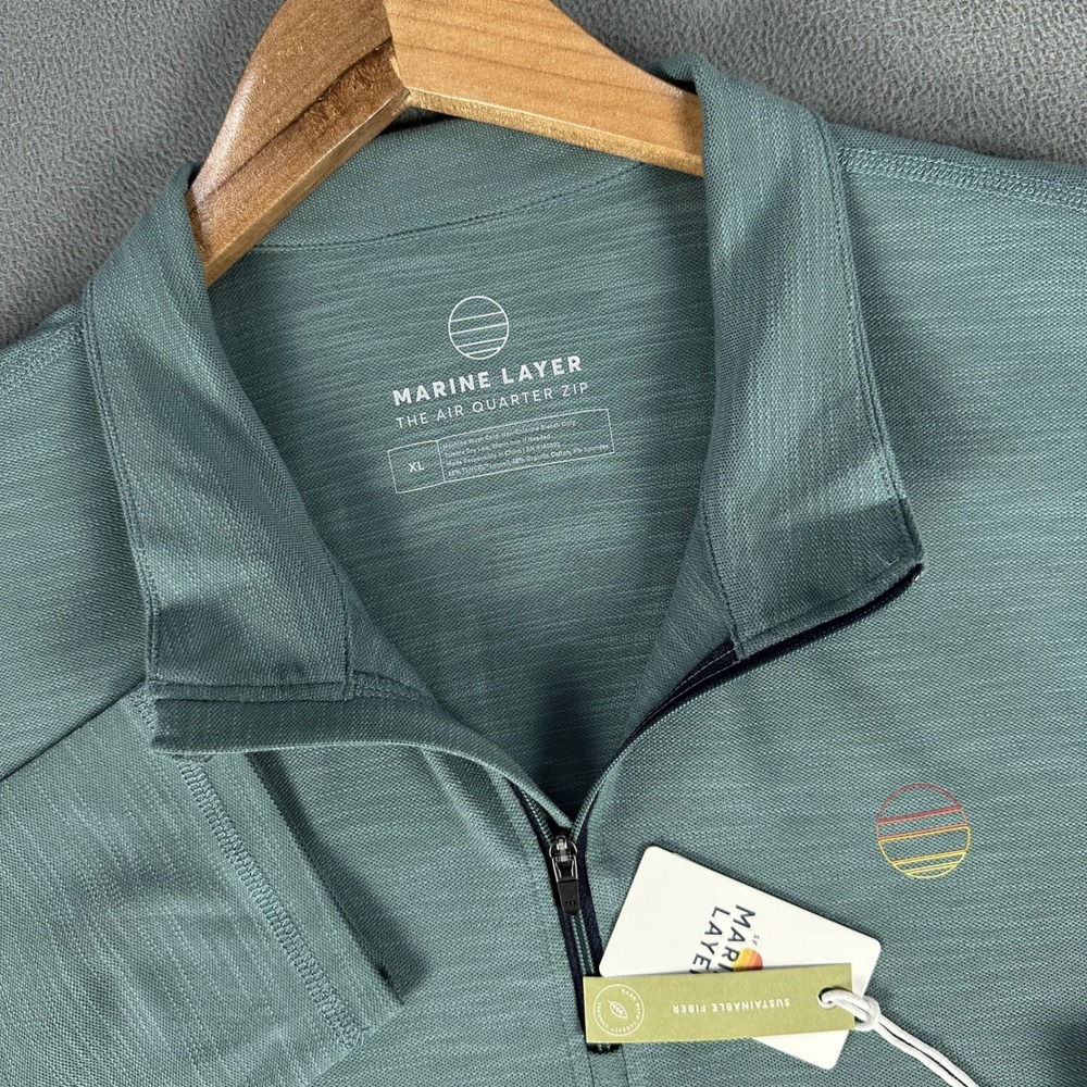 Marine Layer Quarter Zip XL North Atlantic Green Midweight Air Performance New